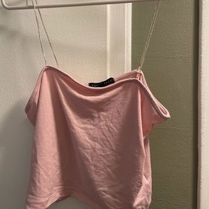 Baby pink crop top with bedazzled spaghetti straps